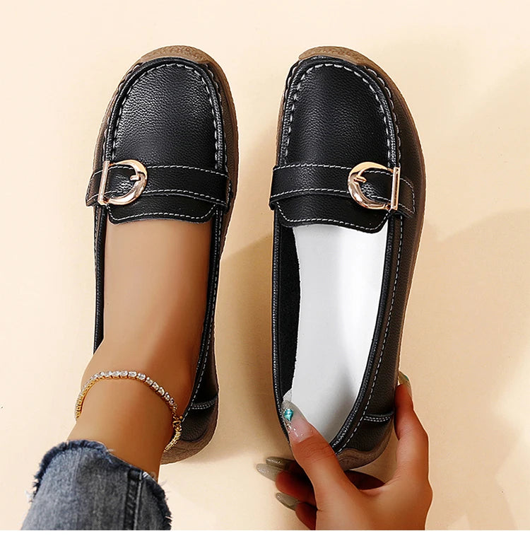 Woman Shoes 2025 New Low Heels Casual White Shoes Women's Loafers Slip On Elegant Flat Heel Zapatos De Mujer Soft Leather Flats