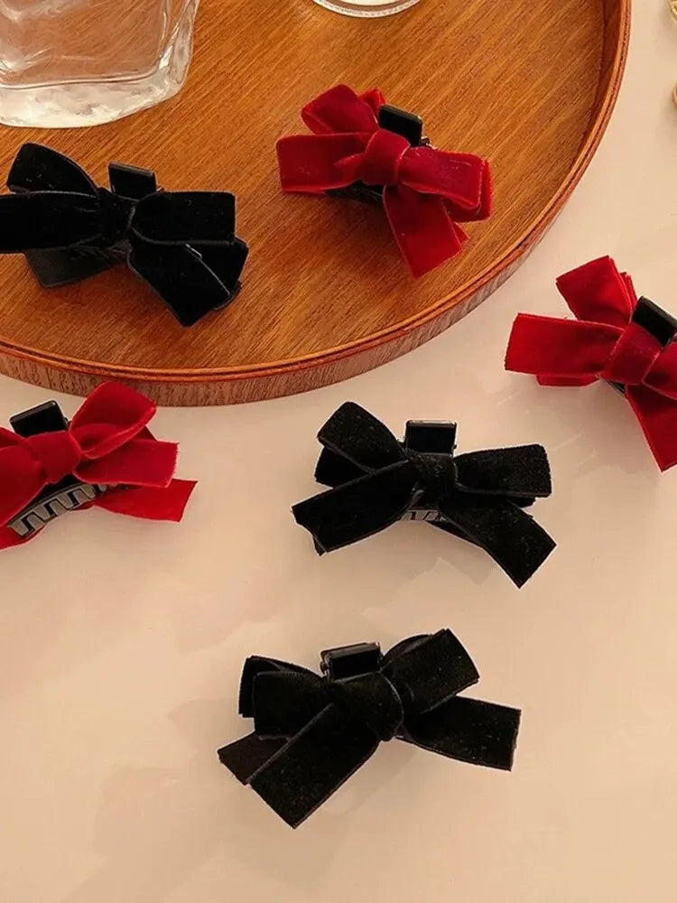 2pcs Black Bow Small Grab Clip Women's Autumn And Winter Vintage Velvet Bangle Clip Hair Clip Style Princess Hair Clip Headwear