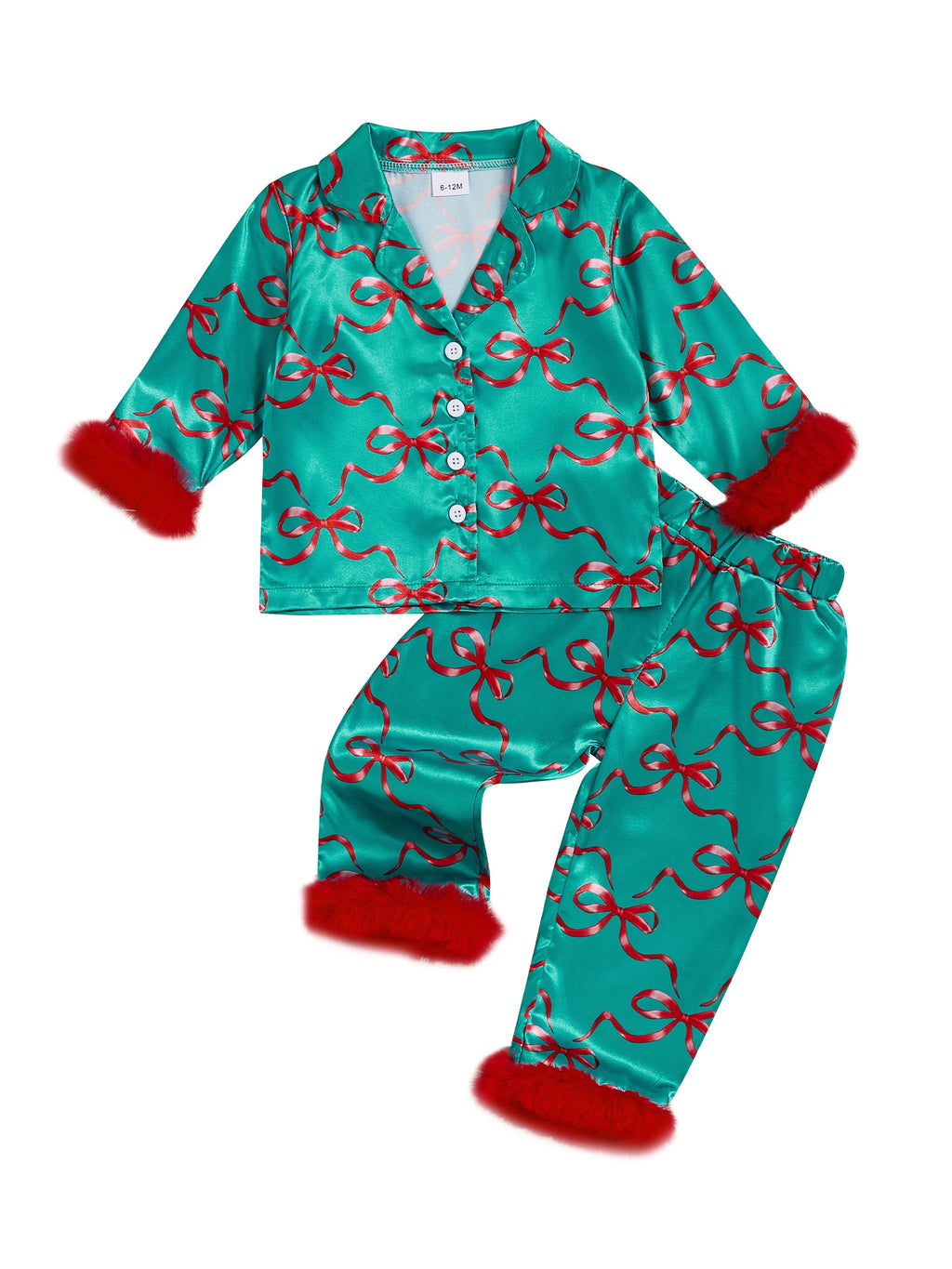 1-7T Baby Boy Girl Christmas Silk Pajamas Set Button Down Deer Santa Long Sleeve Shirts Tops and Pants Satin Pj Sets