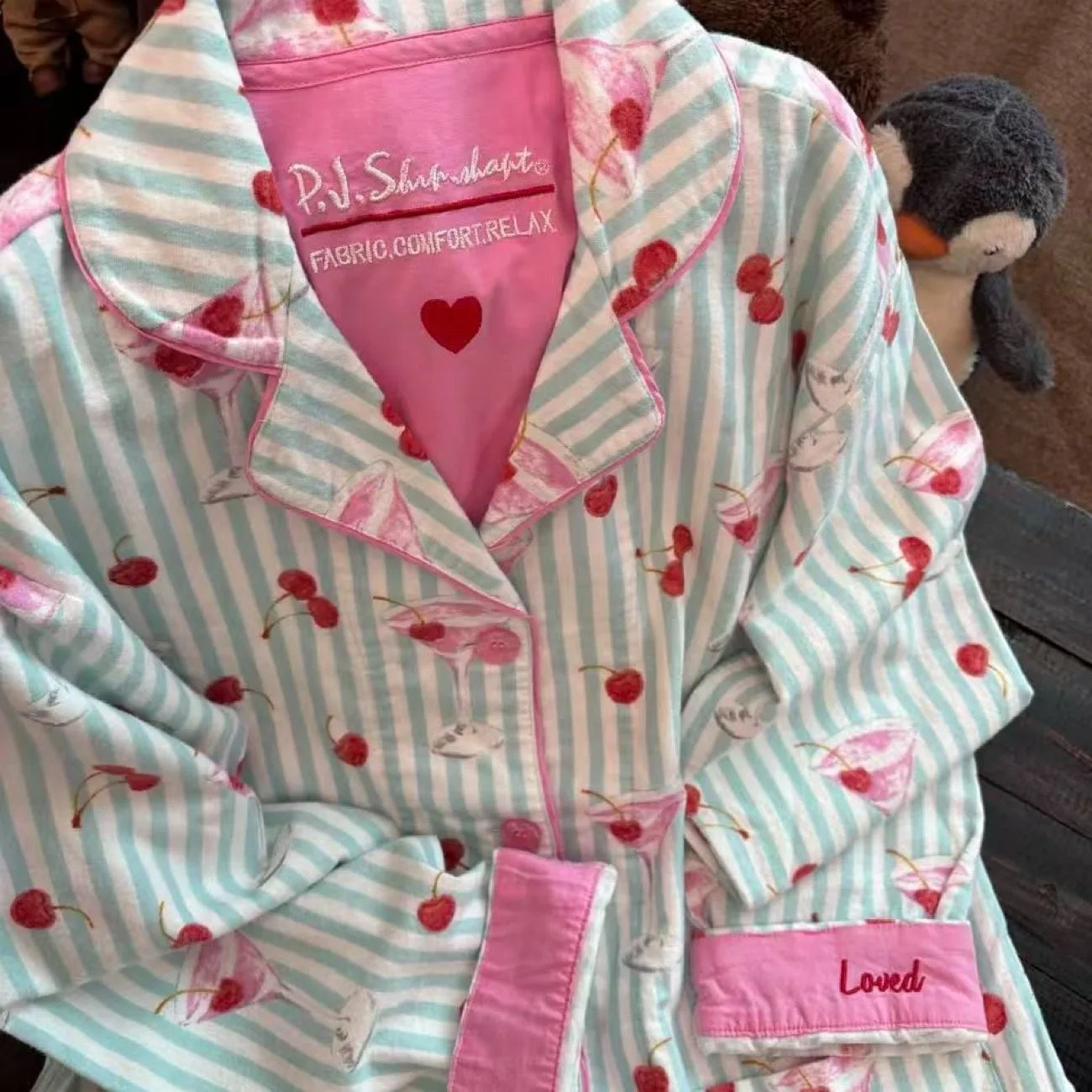 Autumn Winter Women PJS Cotton Ground Wool Sleepwear Warm Thick Cartoon Long Sleeve Pants Pajamas Ladies Homewear Month Clothes
