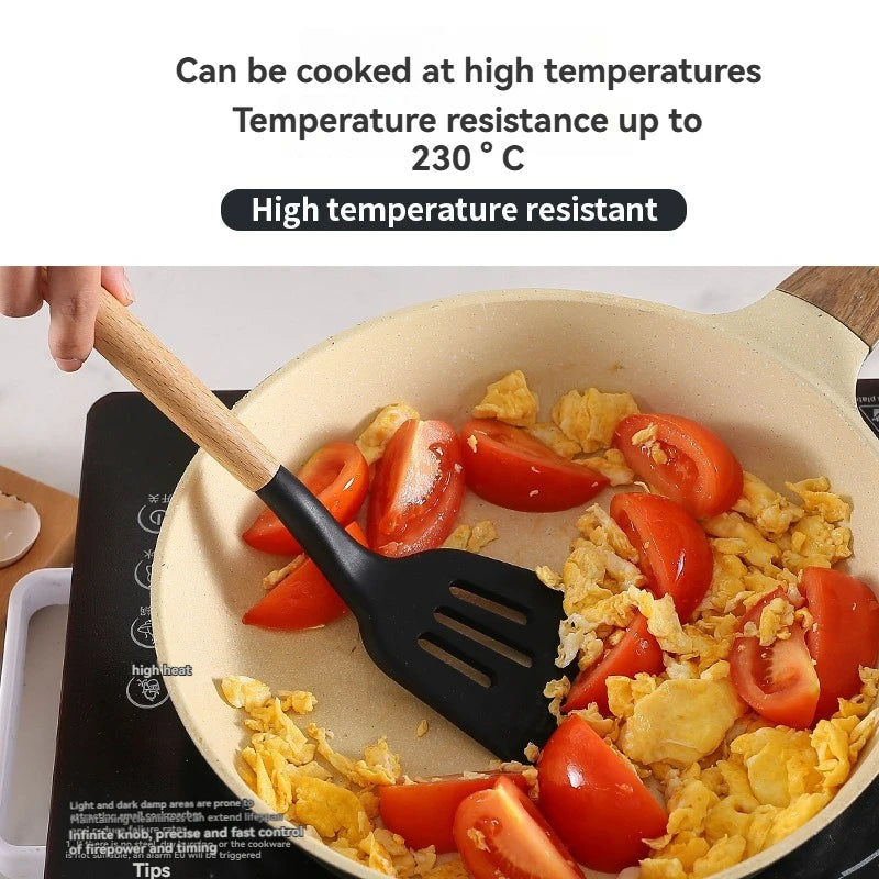Kitchen Tools Set Wooden Handle Nonstick Pan Food Grade Cooking Silicone Storage Kit Stir Fry Baking Kitchen Set