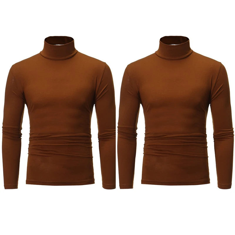 2pcs Men Thin Warm Tops Men's Autumn Long-sleeved Thermal Underwer Male High Collar Fashion T-shirt