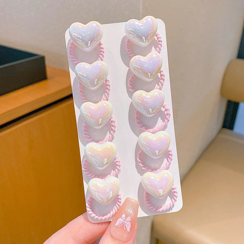 10PCS/Set Shiny Butterfly Baby Girl Hair Ropes Cute Heart Star Elastic Rubber Bands Ponytail Headflower Princess Kids Headwear