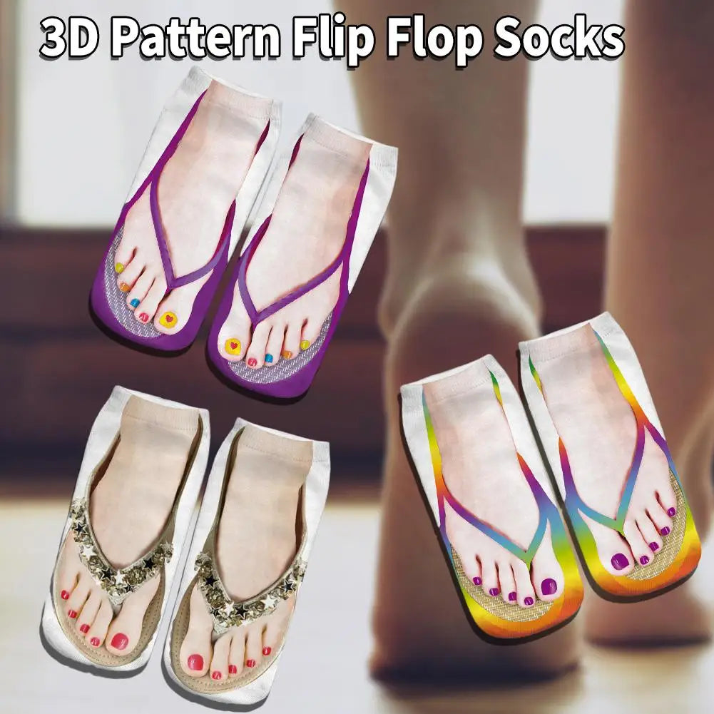 1 Pair 3D Printing Pattern Flip Flop Socks Funny Socks for Women Flip-flop Ankle Socks Low Cut Floor Socks Hosiery Novelty Gifts