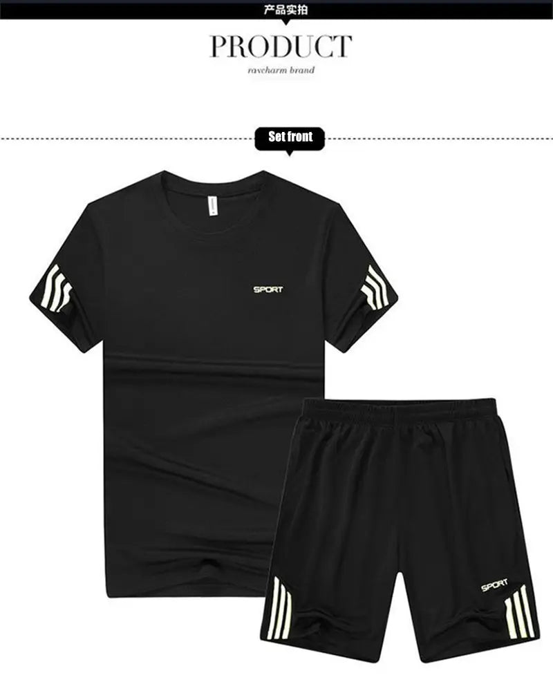 Summer Breathable Sports Suit Men's Short-Sleeved Shorts Loose Quick Drying T-Shirt Short Quarter Pants Casual Running Suit