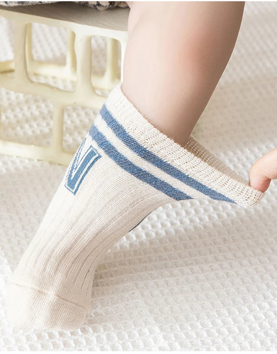 3 Pairs Baby Letter Socks Knit Soft Cotton Sock Kids Long Knee High Socks Infant Toddler Baby Boys Girls Cute Stripe Socks