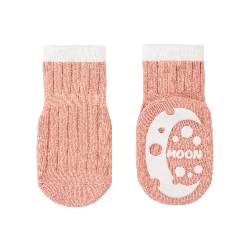 5pairs Casual Cute Knit Floor Socks, Soft Comfortable Breathable Cotton Socks For Toddler Walking Baby Boys And Girls