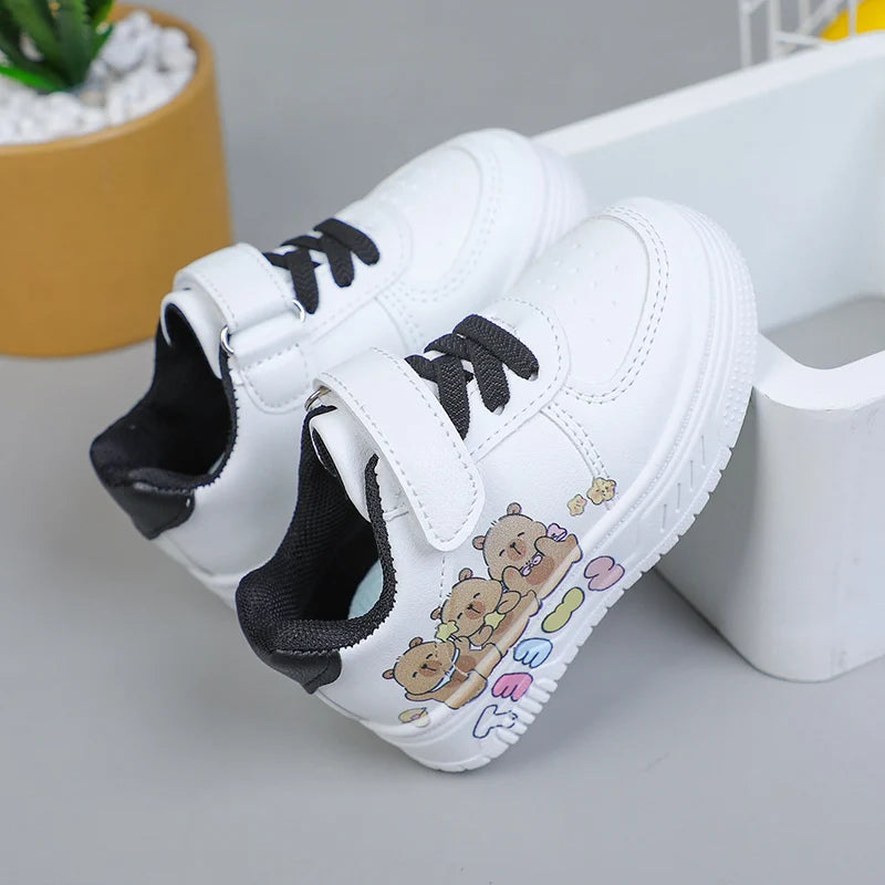 Hot Kids Girls Shoes New Children Sneakers Boys Girls Capybara Cartoon Print Casual Sport Shoe Student White Sweet Toddler Shoes