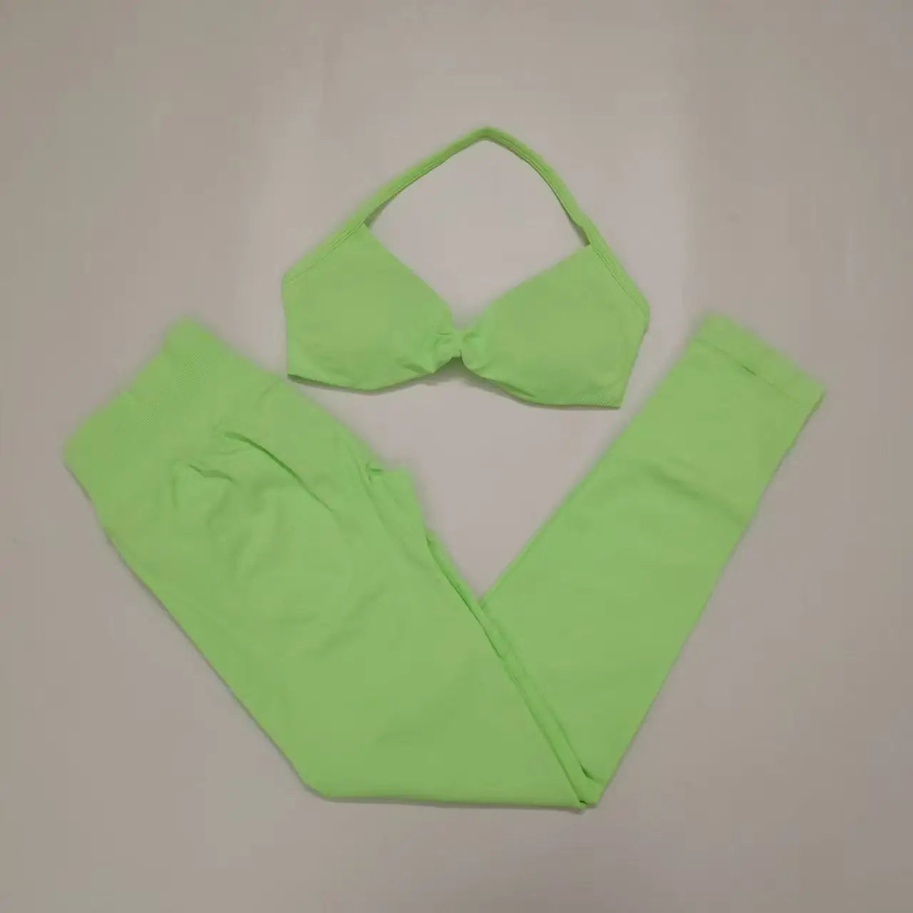 Seamlessyoga Set Women Workout Scrunch Leggings Set Strappy Halter Sports Bra Fitness Gym Clothing Workout Set 2 Pieces