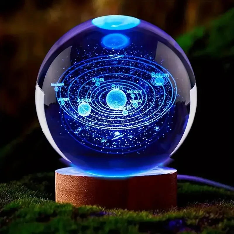 6/8cm 3D Crystal Ball Planet Night Light Laser Engraved Solar System Globe Astronomy Festival Gifts Home Desktop Decoration