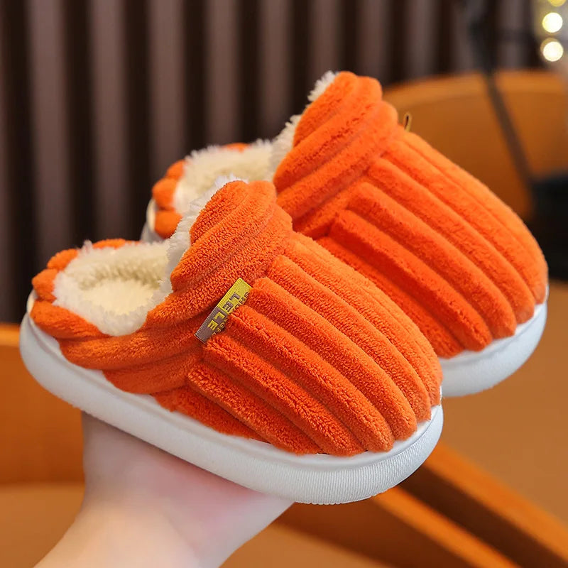 Winter children's cotton slippers for boys and girls, anti slip and warm bags, and parent-child fuzzy and plush home baby cotton