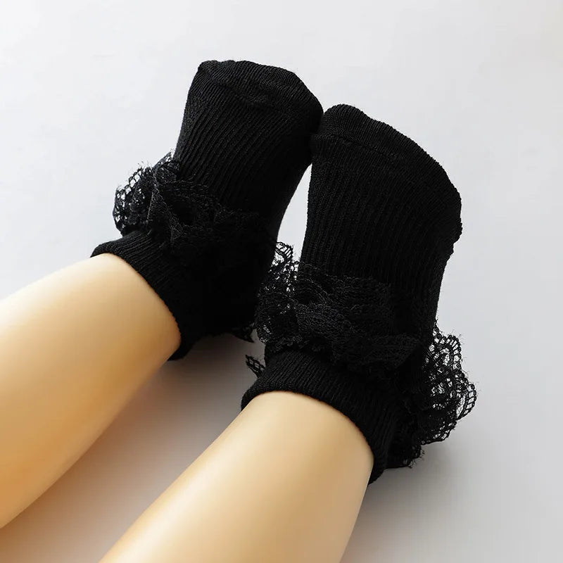 0-1Y Newborn Infant Toddler Baby Socks Girls Kids Princess Bowknot Lace Floral Short Socks Cotton Ruffle Frilly Trim Ankle Socks