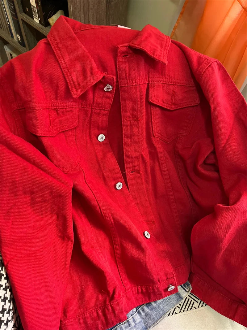 2023 Women's Short Denim Jackets Fashion Female Casual Long Sleeve Lapel Solid Button Pocket Slim Jean Jacket Fall Winter Coat