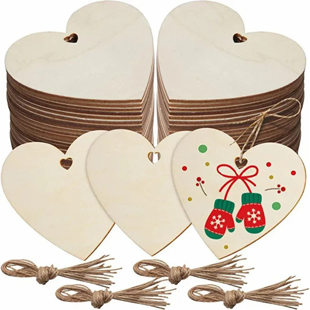 10/20/50Pcs Wooden Slices DIY Crafts Creative Decoration Christmas Wood Pieces For Happy Valentine's Day Pendant Gift Ornament