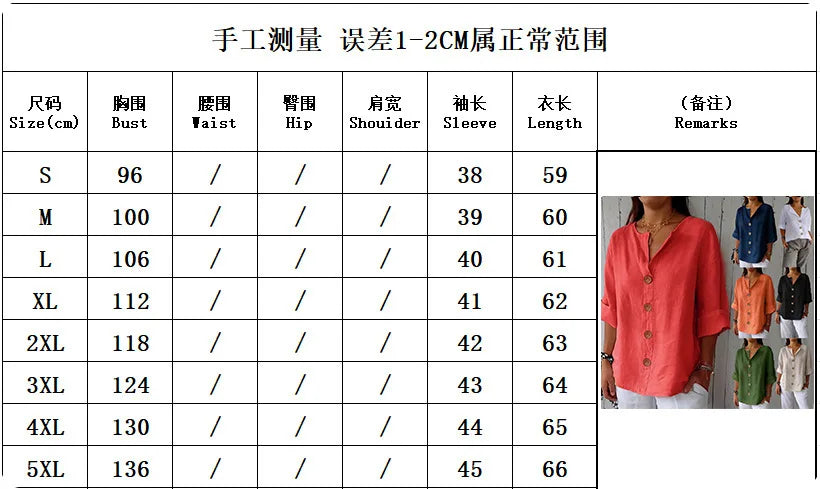 Summer Loose Shirt Women's V-Neck Cotton Linen Button Top Casual Shirts Solid Fashion Elegant Office Womens Clothing 2025 Blouse