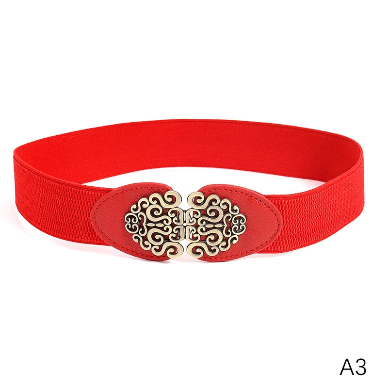 Korean Fashion Ladies Rose buckle Decorated Elastic Wide Belt Buckle Dress Sweater Sweater Waist Belt for Woman