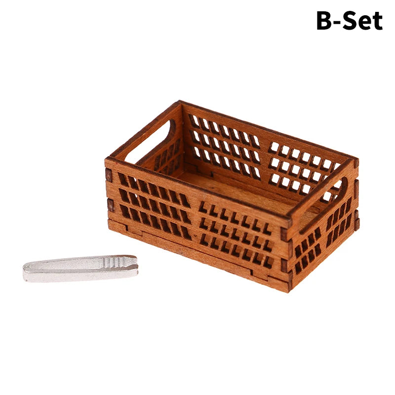 1Set 1:12 Dollhouse Miniature Bread Rack Cake Shelf Storage Box/Basket W/Baking Clip Scene Decor Doll House Accessories