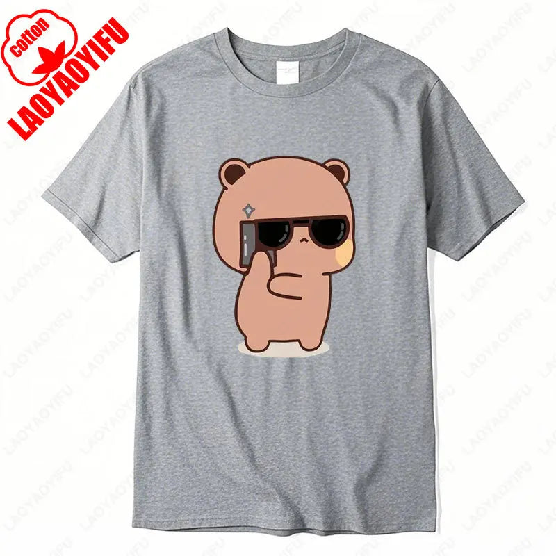 Kawaii Bubu Dudu Couple Shirt Bear Panda Are Spy Love Things Couple Do Tshirt Cute Matching Cotton T-shirt Man Woman Casual Tees