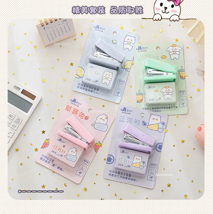 Mini Stapler Set with Staples Cute Rabbit Bear Paper Binder Stationery Office Binding Tools School Supplies