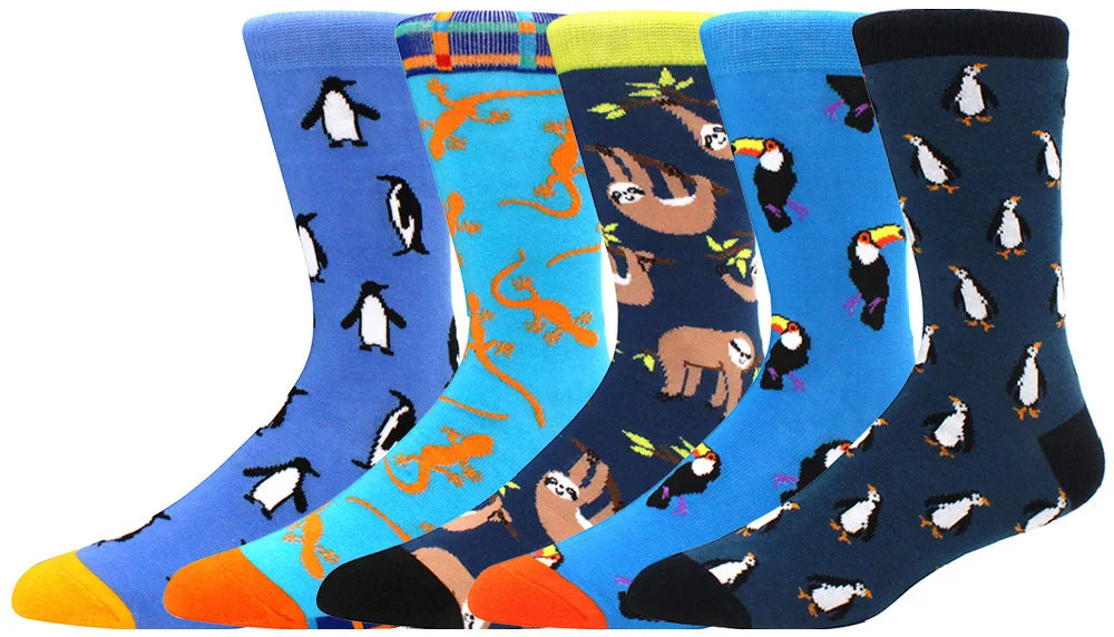 5 Pairs Men Middle Tube Socks Fun Casual Business Socks Colorful Halloween Animal Vintage Happy Woman Cotton Socks