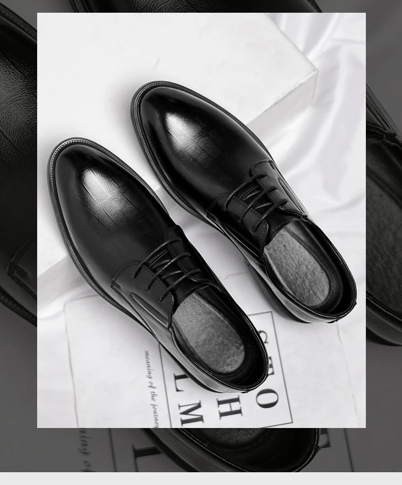 3 6 8cm Heel Men's Dress Shoes New Designer Cow Leather Increase Casual Spring Autumn Black Platform Wedding Shoes Male