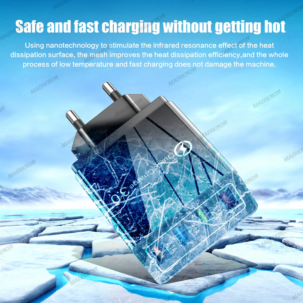 3A USB Charger 4 Ports USB Quick Charge 3.0 EU US Plug For iPhone Samsung Xiaomi Poco Fast Charging Mobile Phone Charger Adapter