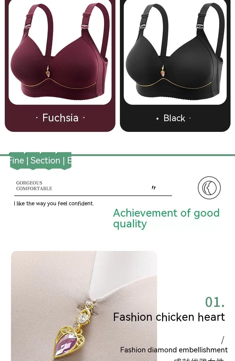 Mom Brassiere Without Steel Ring Breathable Gathered Ladies Underwear Non-magnetic Thin Cup Glossy Obese Female Ladies Bra