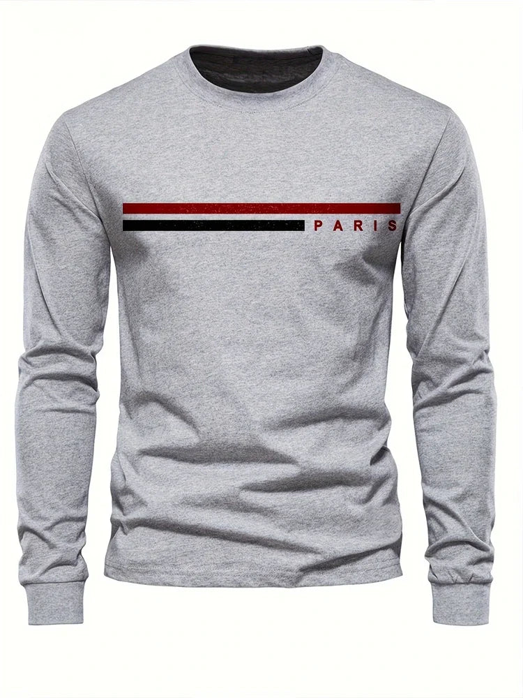 2025 New Spring Men Round Neck Casual Street Style Clothing Loose Fashion Sweatshirt Letter Pattern Creative Long Sleeve T-Shirt