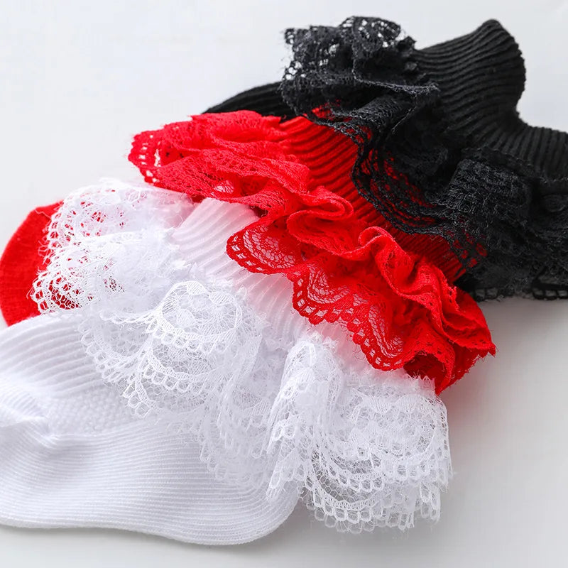 0-1Y Newborn Infant Toddler Baby Socks Girls Kids Princess Bowknot Lace Floral Short Socks Cotton Ruffle Frilly Trim Ankle Socks