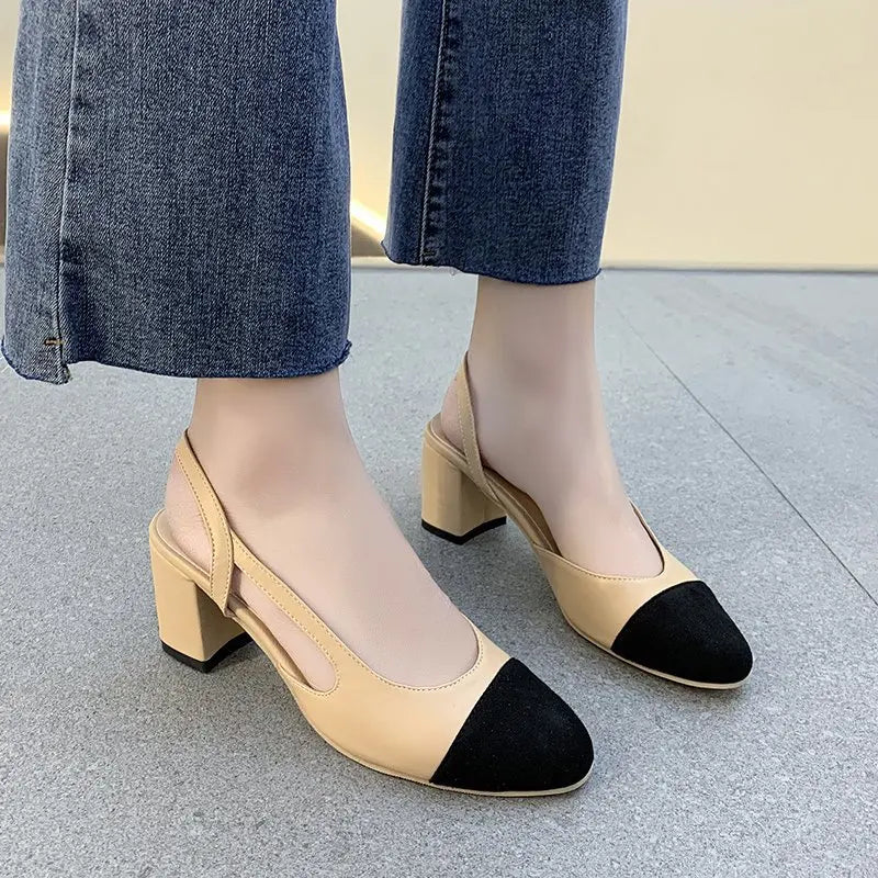 Summer Sandal For Women High Heels Sandals Retro Closed Square Toe Mules Shoes Girls Wedding Shoes Elegant Womans Low Heels