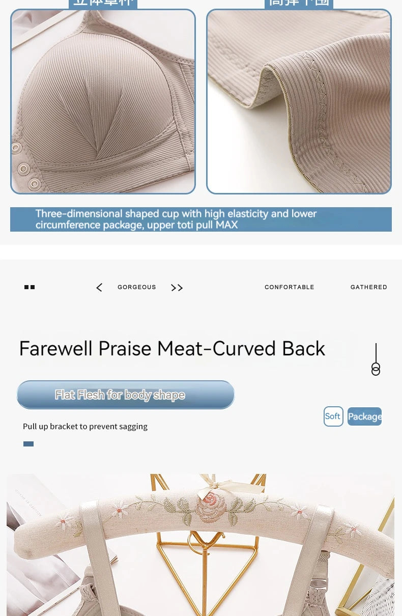 New Front Button Type Sexy Brassiere Anti-sagging Gathered No Steel Ring Ladies Mother Large Size Thin Section Underwear Bra