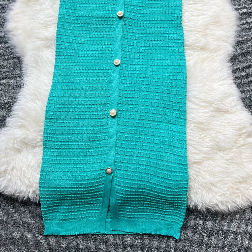 YuooMuoo Chic Fashion Sexy Wrap Hip Knitted Summer Dress Women Bow V-neck Short Sleeve Elegant Office Lady Bodycon Sweater Dress