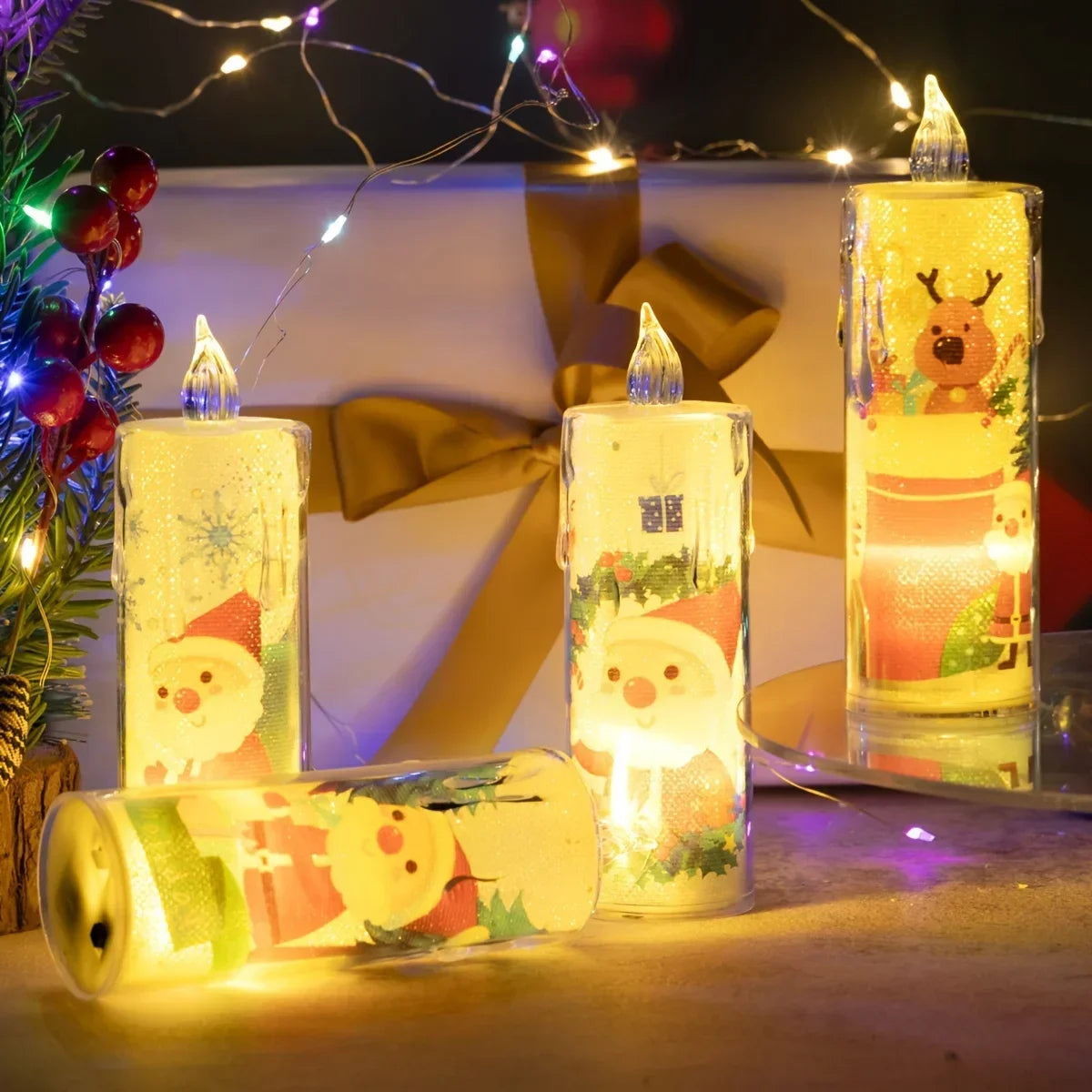 1-5PCS Flameless LED Christmas Electronic Candle Realistic Dripping Tears Santa Claus Snowman Ornaments Holiday Decorative