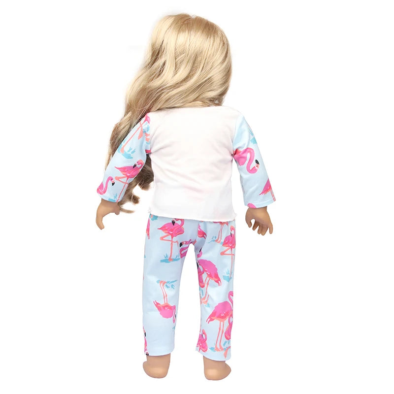 Doll Clothes Pajamas  For 43cm Baby New Born&American 18 Inch Girl Doll Unicorn Shark Cartoon Clothes Suit For Generation Doll