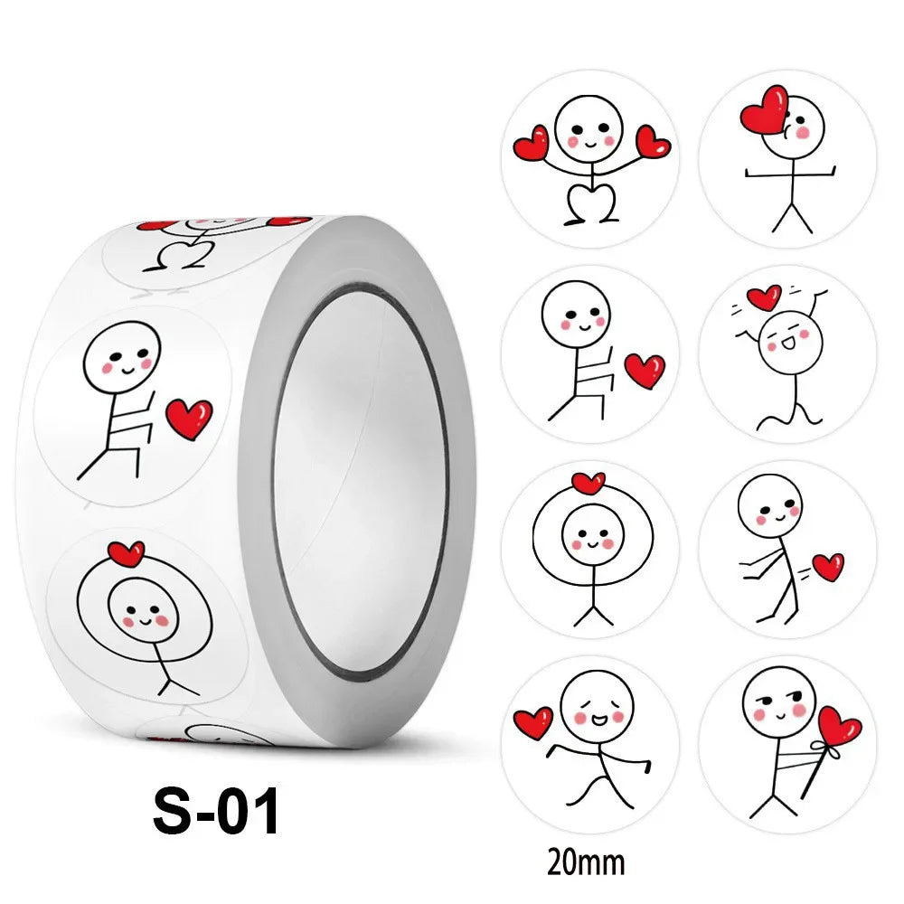 500PCs Cartoon Reward Sticker Roll Cute Love Labels Valentine's Day Sticker for Wedding Gift Decor Envelope Sealing Scrapbooking