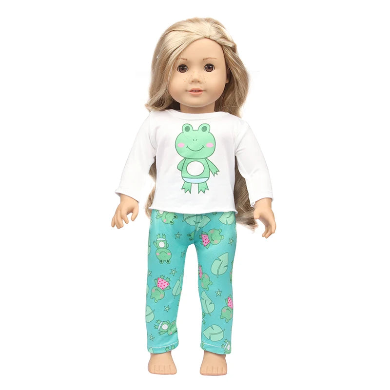 Doll Clothes Pajamas  For 43cm Baby New Born&American 18 Inch Girl Doll Unicorn Shark Cartoon Clothes Suit For Generation Doll