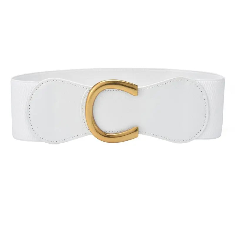 Women Wide Elastic Waist Belt for Dress Ladies Stretch Belt Plus Size with Gold Big Buckle