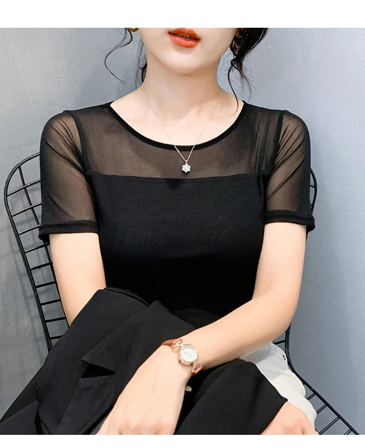 Summer New round Ne ort Sve Me Base irt Sexy Dance Inner Wear Slimming  Color Top Thin T-irt Casual Sle