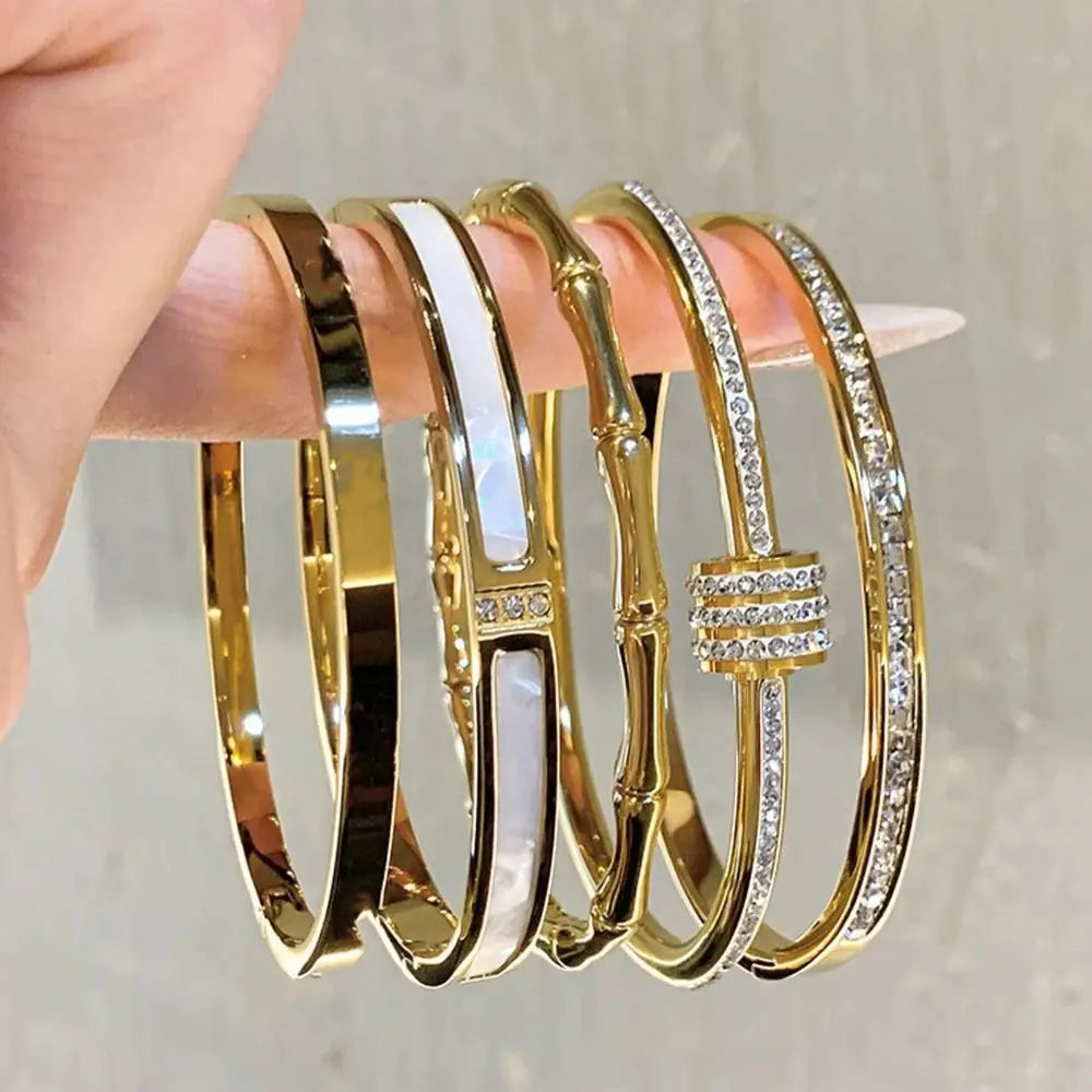 Fashion Titanium Steel Women Bracelets Diamond Colorfast Jewelry Cuff Europe Style Simple Bangles Valentine's Day Gift