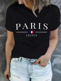 PARIS Print T-shirt, Short Sleeve Crew Neck Casual Top For Summer & Spring, Women's Clothing