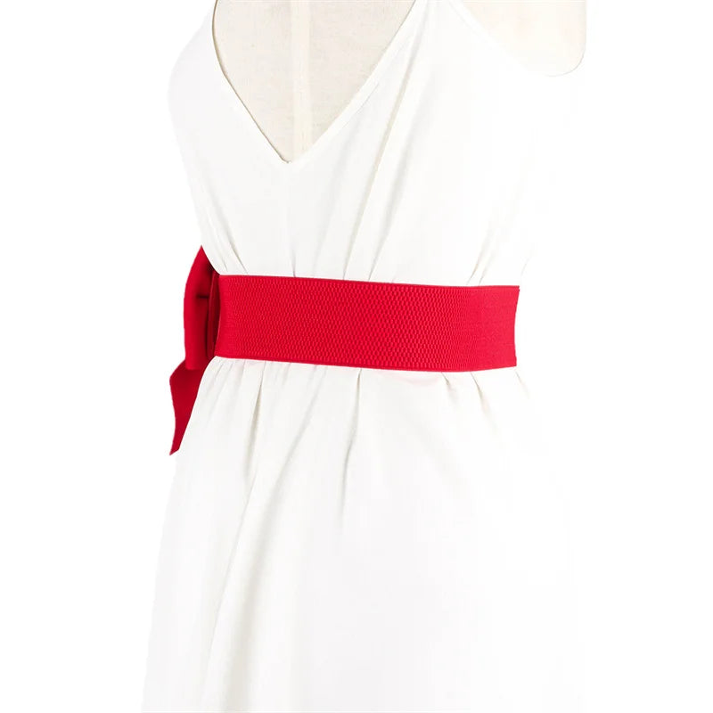 Women Big Bow Waistband  Elastic Wide Waist Belt Fashion Solid Bowknot Waist Straps For Dress Decorate Clothes Accessories