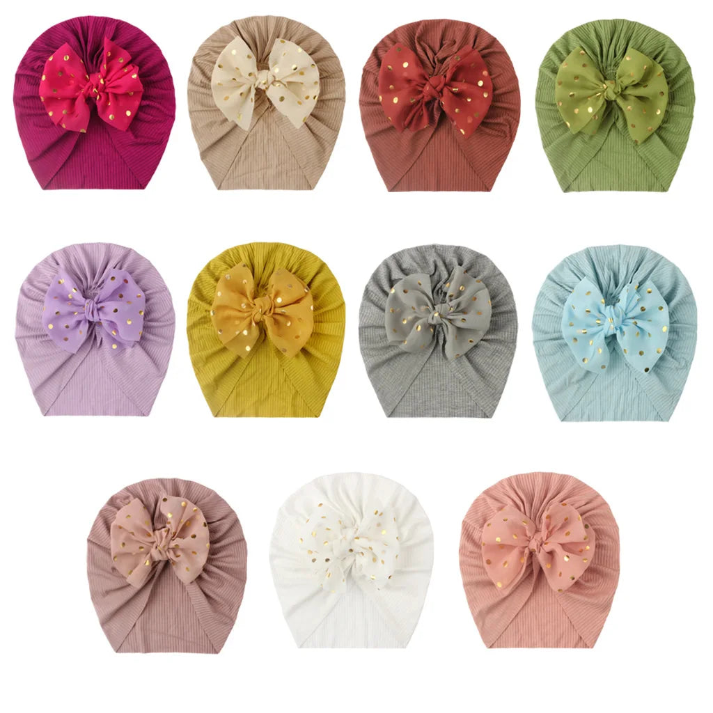 Cute Bow Baby Turban Hat Soft Elastic Kids Beanie Spring Summer Breathable Solid Color Baby Girl Bonnet Hats for Newborn Infant