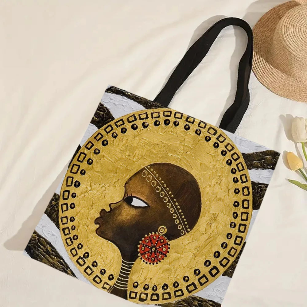 African Woman Tote Bag Reusable Shoulder Shopping Beach Bag For Women, Durable Casual Carryall