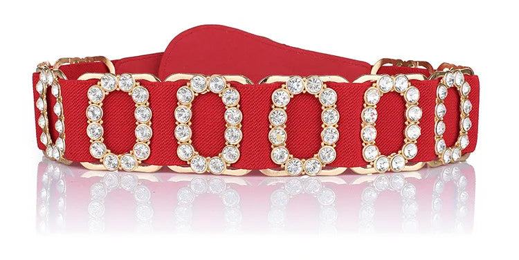 Women's waist belt, women's decorative belt fashionable elastic women's diamond inlay, elastic waistband, widened waist belt
