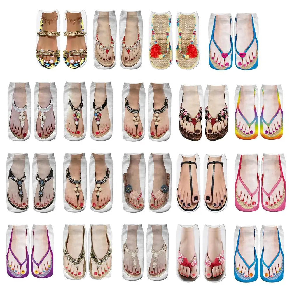 1 Pair 3D Printing Pattern Flip Flop Socks Funny Socks for Women Flip-flop Ankle Socks Low Cut Floor Socks Hosiery Novelty Gifts