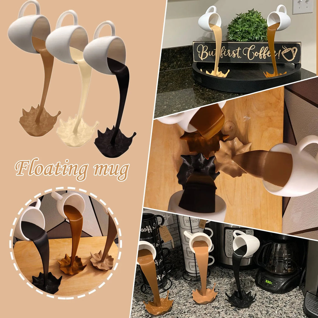 Kitchen Decoration Floating Spilling Coffee Cup Sculpture Spilling Magic Pouring Splash Creative Desktop Decor Home Decoration
