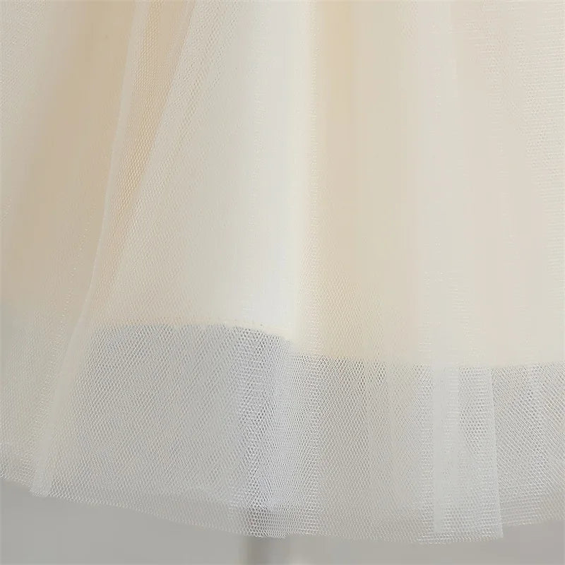 Flower Girl Dresses for Wedding Kids Backless Tulle Tutu  Princess Prom Party Clothes Baby 1st Birthday Baptism White Dress