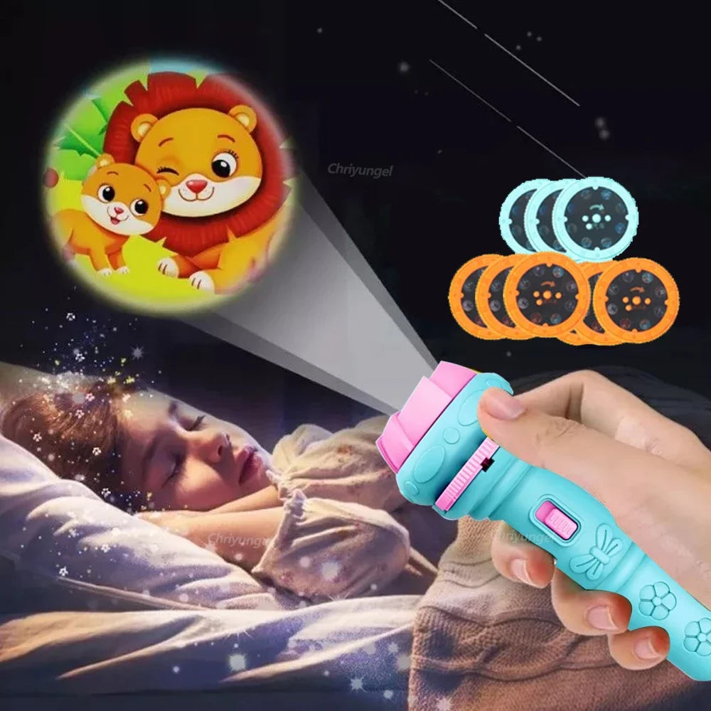 Kids Projector Flashlight with 10 Cards 80 Images Cartoon Night Light Projector Toy for Kids Bedtime Story Education Gift