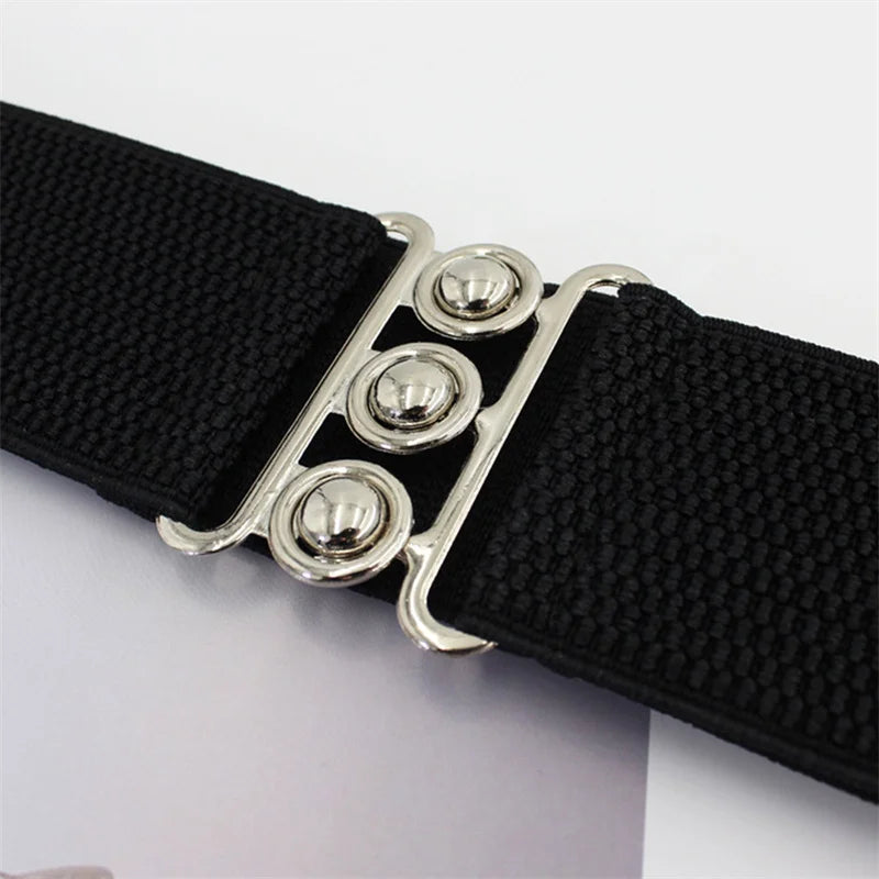 Women's Elastic Pair Buckle Belt Elastic Wide Belt Cummerbund Strap Belt Waist Decorative Waistband For Dresses Solid Color