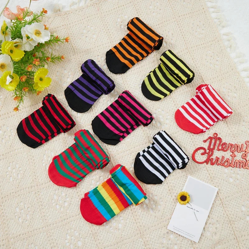 Children Girl Pantyhose Kids Striped Pattern High Waist Cosplay Leggings Pants Cosplay Halloween Christmas Stockings